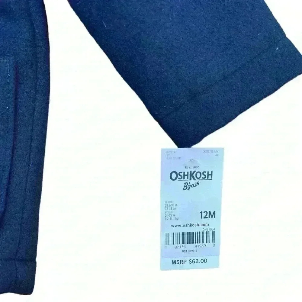 NWT OshKosh navy blue hooded boy’s peacoat 12 mos. - Picture 4 of 11